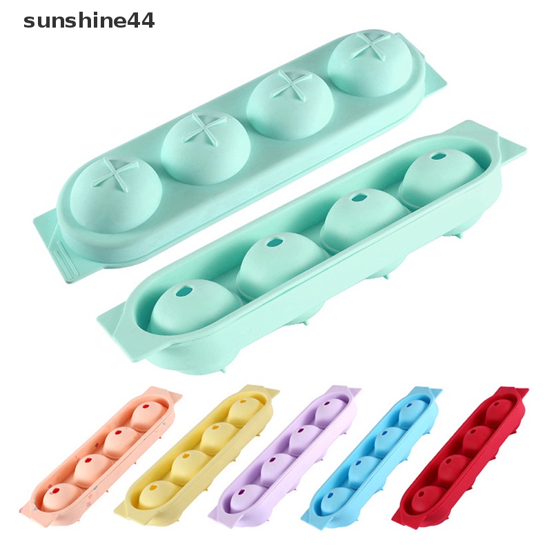 Sunshine 1Pc 4cav Aksesoris Dapur Silikon Cetakan Es Batu DIY Ice Ball Maker Tools ID