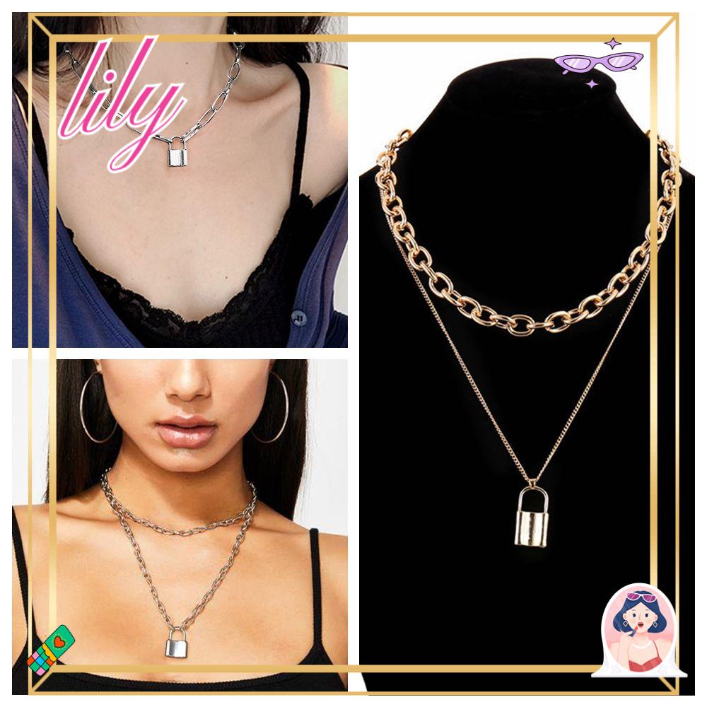 Lily Lock Kalung Fashion Hadiah Persahabatan Gothic Link Rantai Kerah Statement Gembok Liontin Boho Perhiasan Rantai Panjang