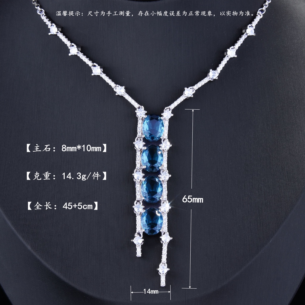 Goldkingdom Aksesoris Perhiasan Fashion Ready Stock Elegance Splendor Cantik Full Berlian Aquamarine Baby Baikal Kalung Ice Queen