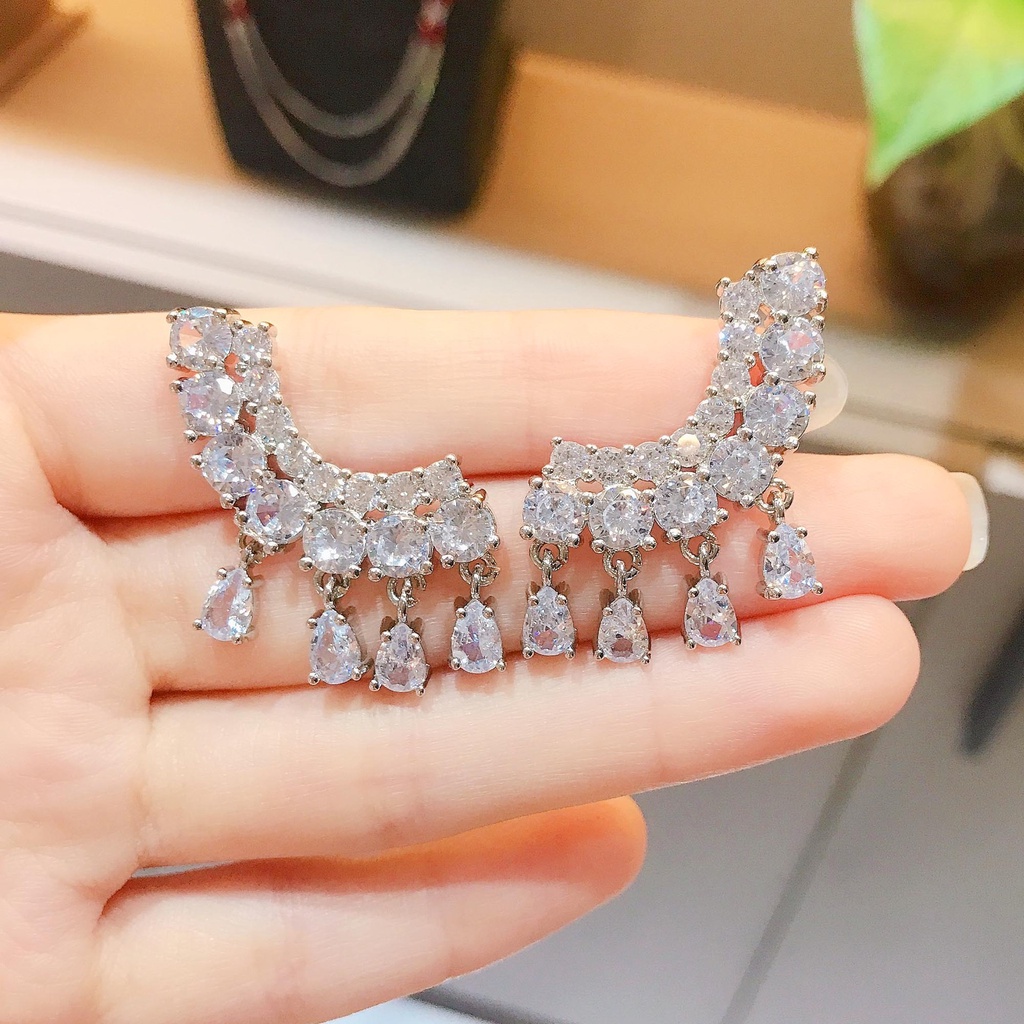 Goldkingdom Fashion Perhiasan Aksesoris Ready Stock Rumbai Zirkon Ins Anting Minimalis Wanita Perak Murni Anting Minimalis