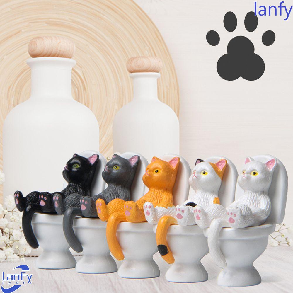 Lanfy Kucing Ornamen Ornamen Resin Hadiah Dekorasi Taman Rumah Toilet Duduk Miniatur Duduk Di Dekatstool Toilet Simulasi Kucing Cat Desktop Peri Taman Ornamen Miniatur Kerajinan Tangan