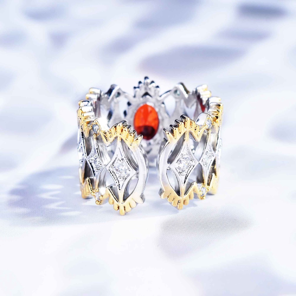 Goldkingdom Aksesoris Perhiasan Fashion Ready Stock Cincin Permata Merah Caibao Adjustable Berlapis Emas Mewah Joker