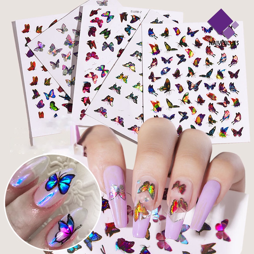 [naiveblues] Stiker Nail Art Perekat Diri Pola Indah Eye-catching Kuku Kuku Kupu-Kupu Stiker Nail Art