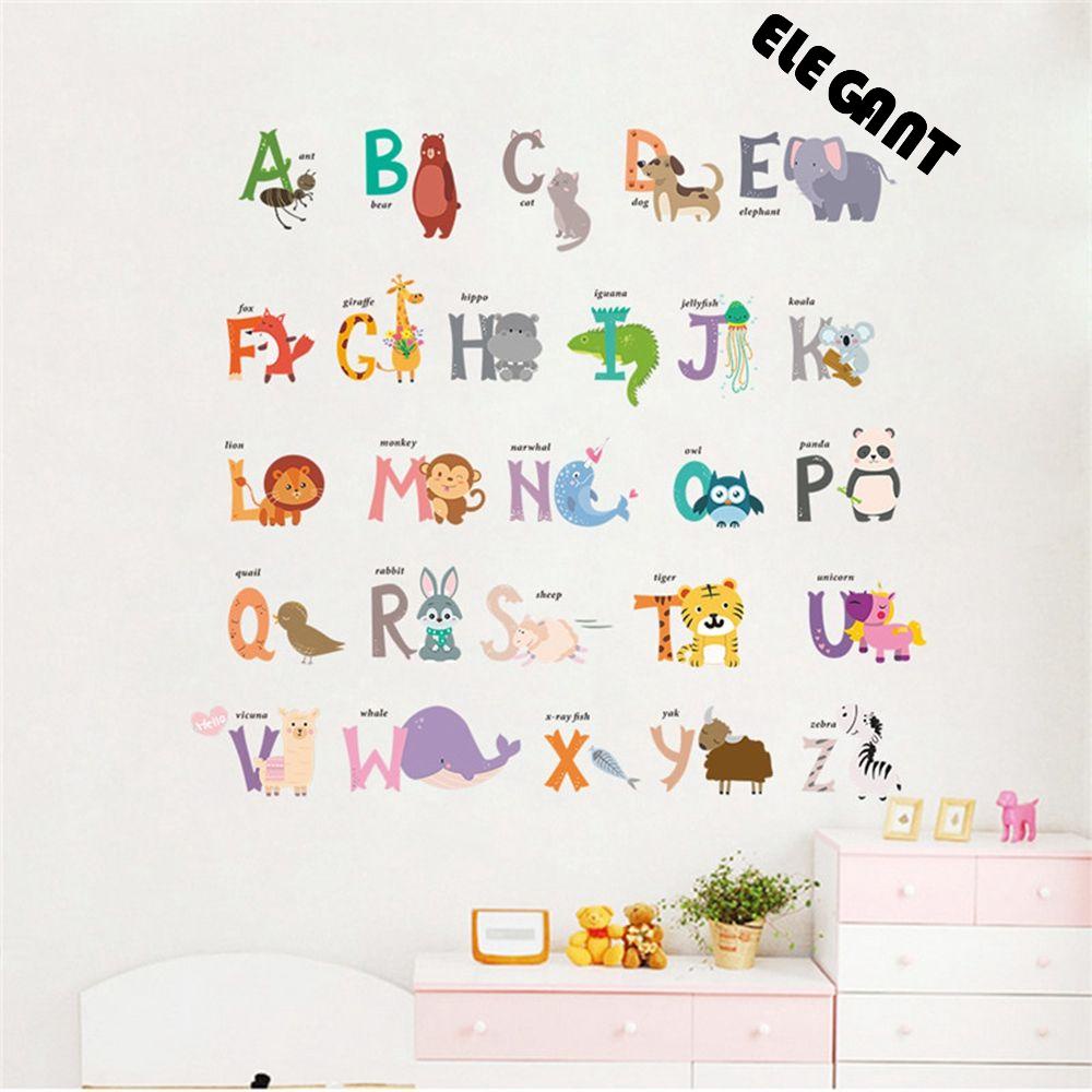 [Elegan] Poster Edukasi Dini Puzzle Alfabet Kamar Tidur Dinding Decal Hewan Liar Untuk Kamar Anak 26huruf