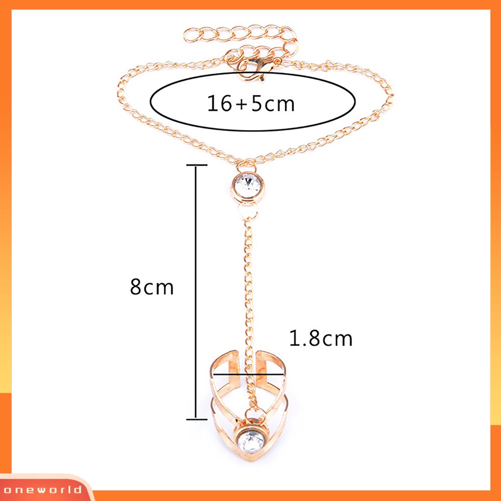 [EONE] Gelang Cincin Wanita Warna Solid Alloy Geometris Berlian Imitasi Hias Lady Chain Ring Untuk Prom