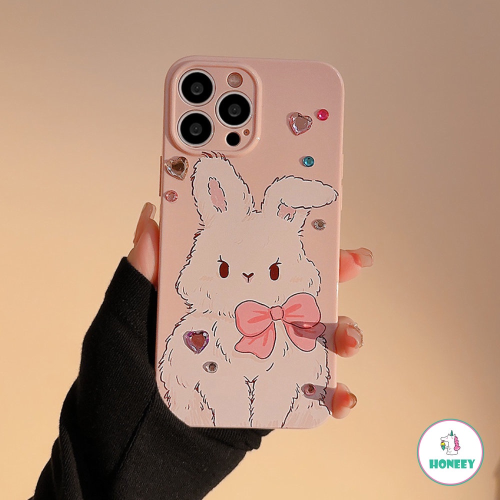 IPHONE Pink Berlian Imitasi Dasi Kupu-Kupu Kelinci DIY Phone Case Untuk Iphone14 13 12 11 Pro Max X XR XSMAX 78 14 Plus Case Kartun Lucu Gadis Manis Soft Cover