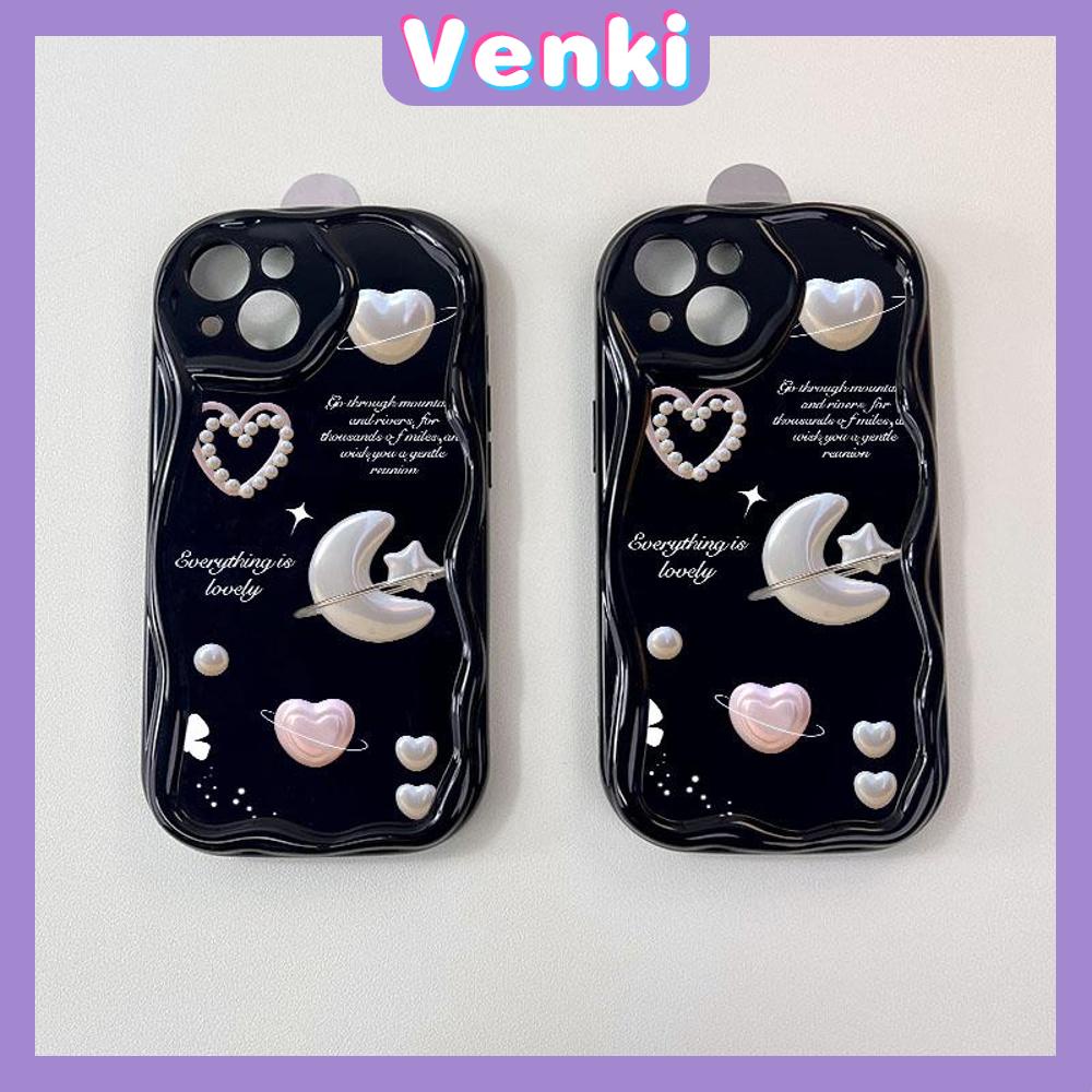 VENKI - For iPhone 11 iPhone Case 3D Curved Edge Wave Glossy Black TPU Airbag Shockproof Camera Cover Stars Moon Compatible with iPhone 14 13 Pro max 12 Pro Max xr xs max 7 8Plus