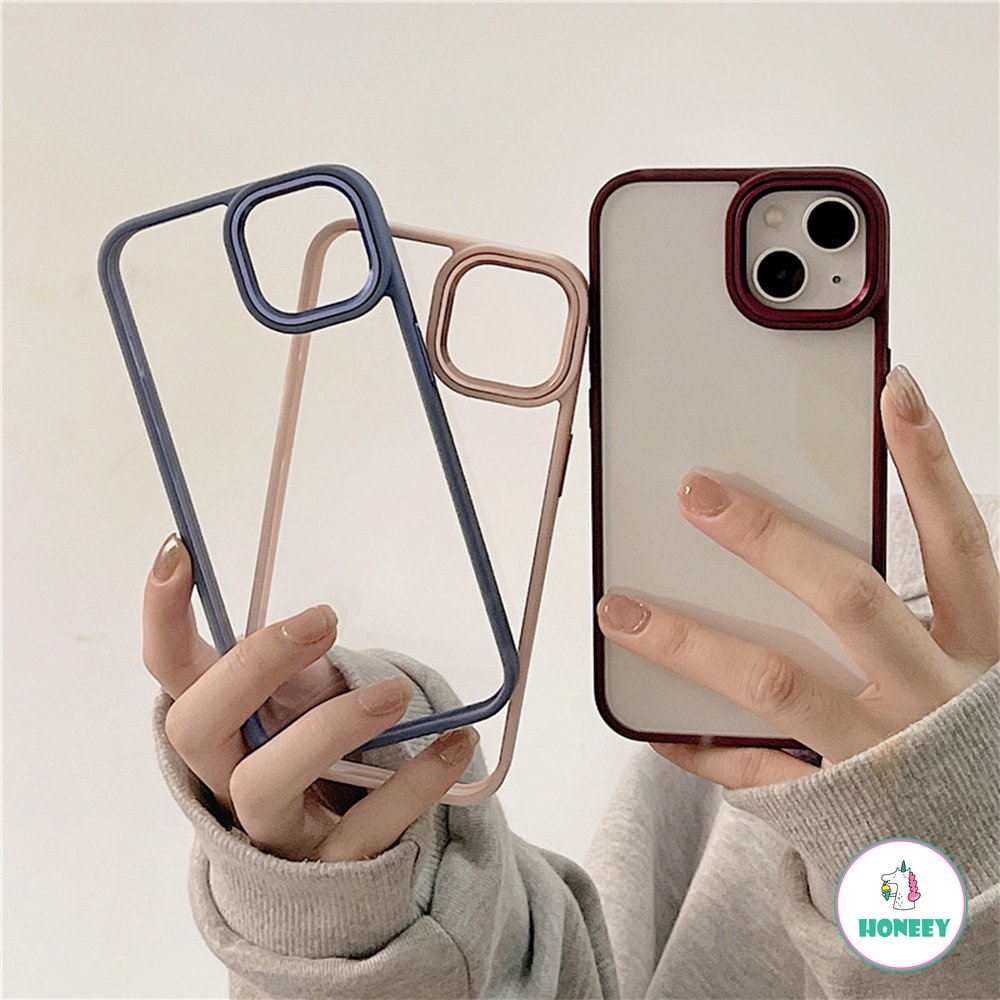IPHONE Bumper Silikon Mewah Bahan Akrilik Bening Shockproof Case Untuk Iphone14 13 12 11 Pro XS Max X XR 78 Plus Penutup Cincin Kamera Metal