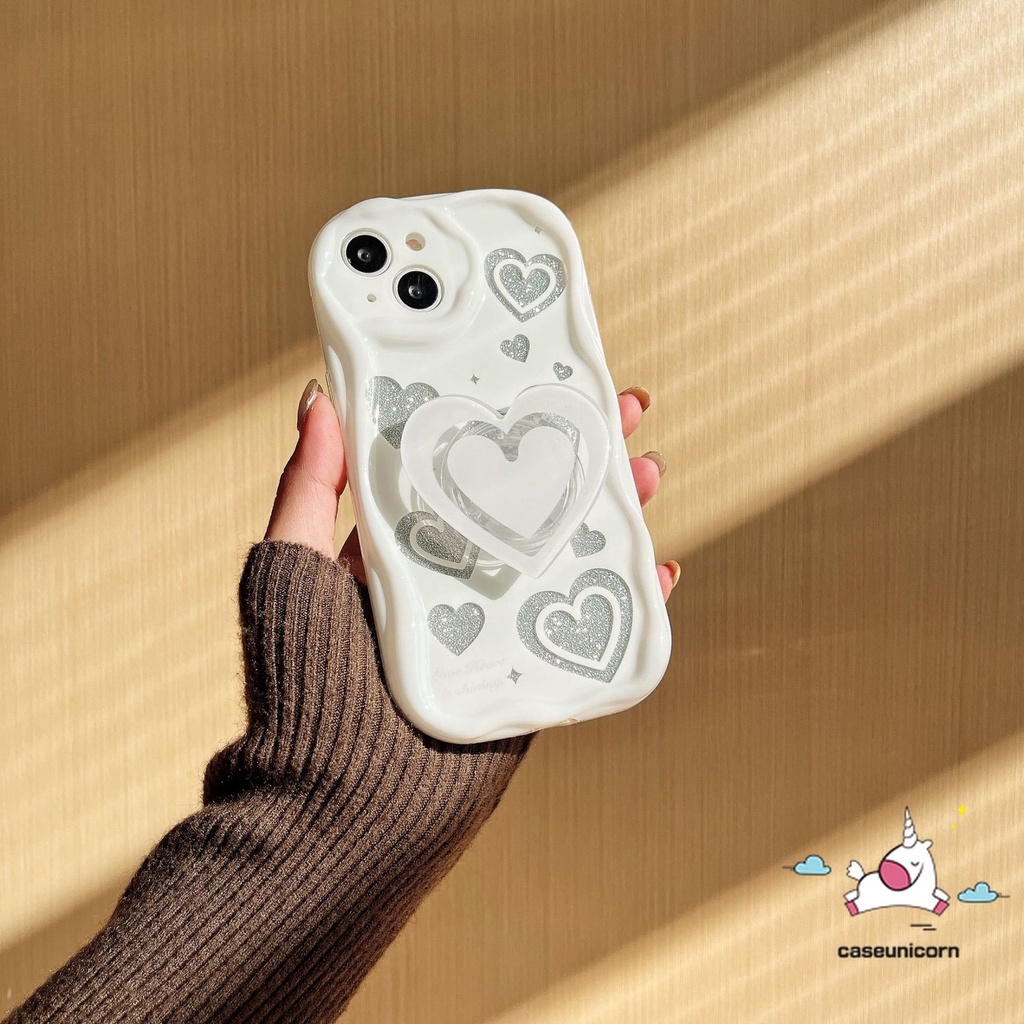 IPHONE 3d Wavy Curved Edge Love Heart Back Cover Kompatibel Untuk Iphone14 11 12 13 Pro Max 7Plus XR X7 8 6s 6 Plus XS Max SE 2020 Glossy Shockproof Soft Tpu Phone Case Shell