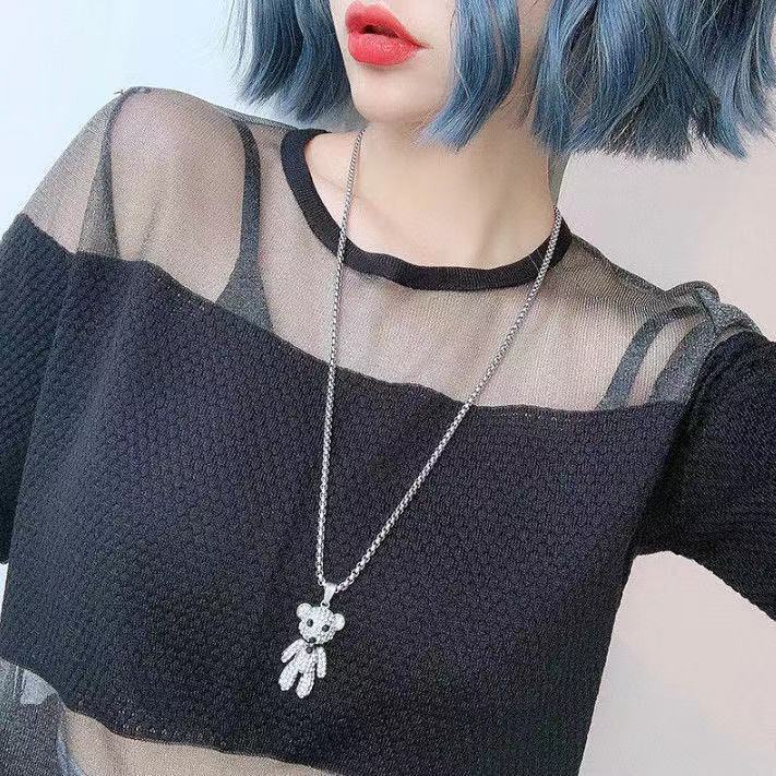 Versi Korea Kalung Mewah Ringan Perempuan Trendi Niche Influencer Rantai Klavikula Beruang Sweater Rantai Panjang All-Match