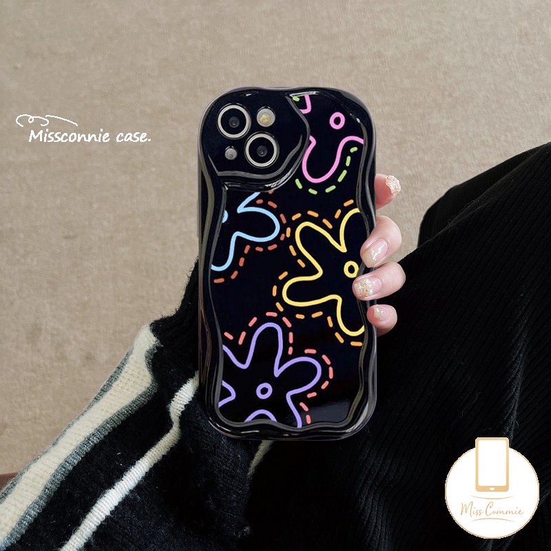 IPHONE Casing Ponsel Glossy Bunga Garis Sederhana Modis Kompatibel Untuk Iphone7 8 6s 6 Plus XR 11 Pro Max X14 12 13 Pro Max XS Max SE 2020 3D Wavy Curved Edge Shockproof Soft Flowers Cover