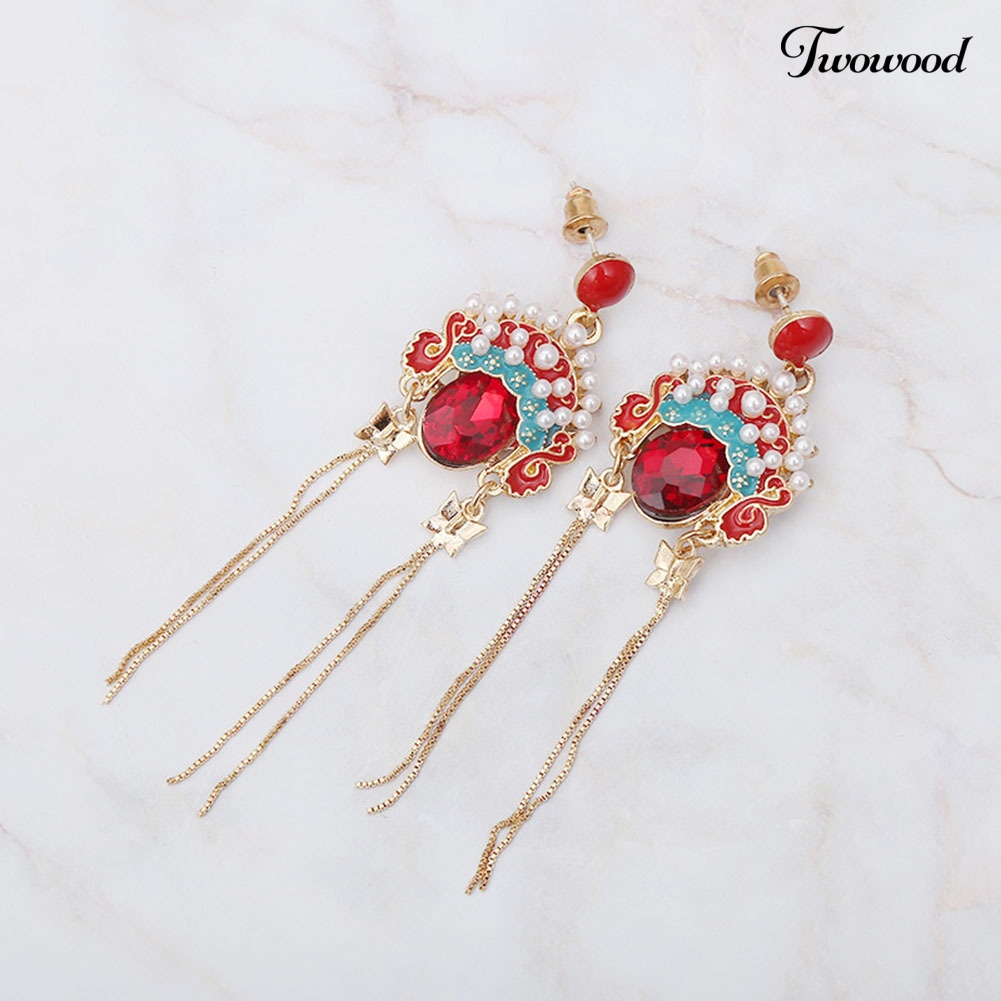 Twowood Cina Beijing Opera Makeup Wajah Menjuntai Anting Rumbai Eardrops Perhiasan Hadiah