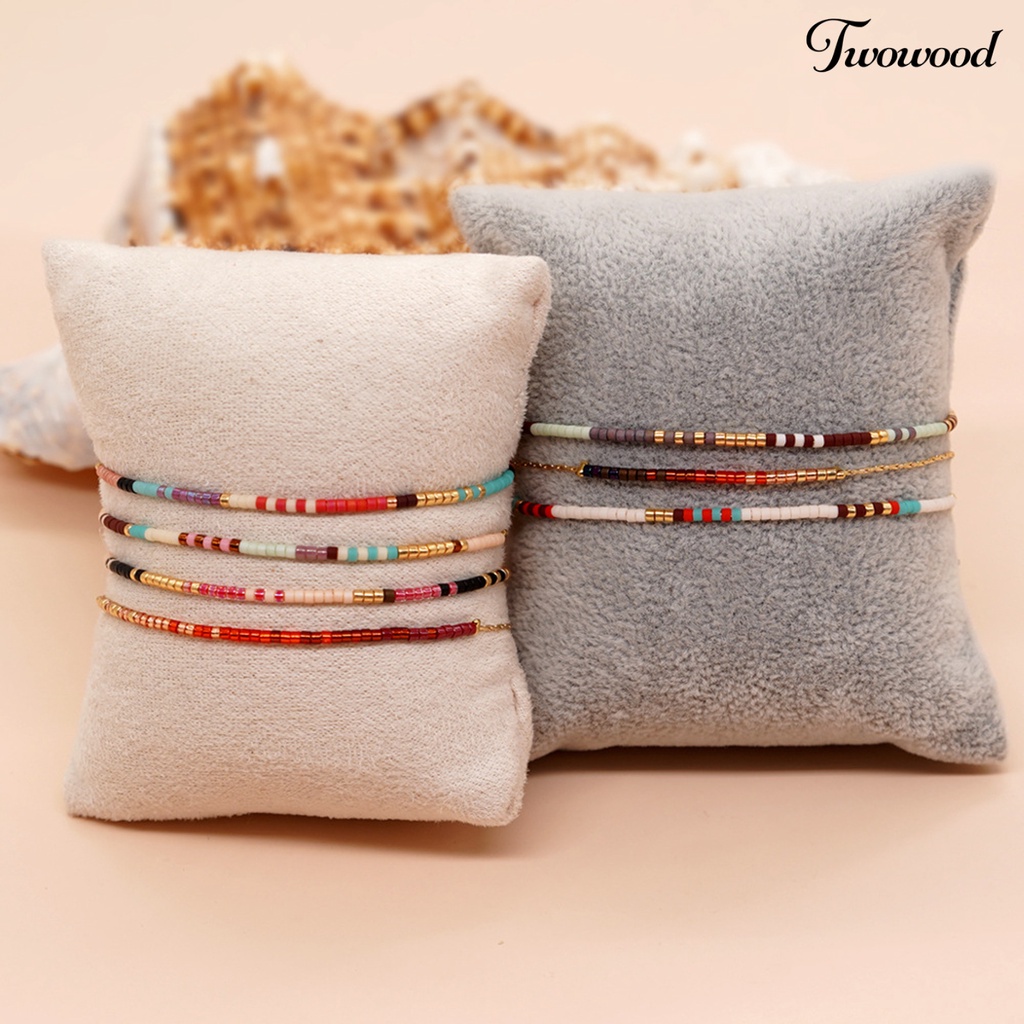 Twowood Charms Gelang Handmade Gaya Boho Aesthetic Adjustable Kristal Imitasi Perhiasan Hadiah Colorfast Bohemian Etnik Manik-Manik Gelang Wanita Aksesori