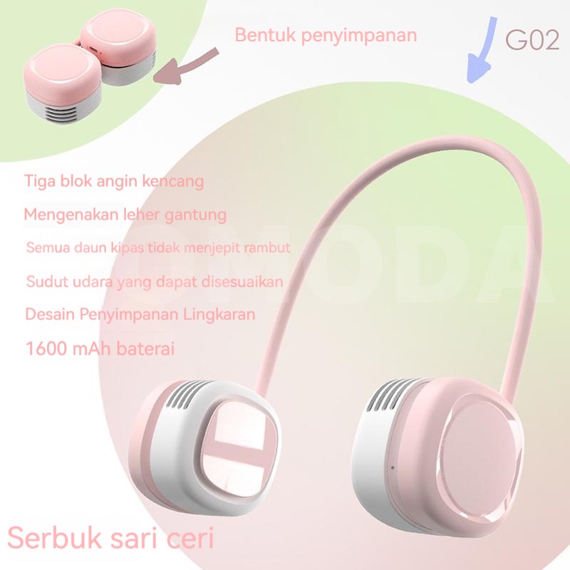 MOMODA  Kipas Angin Leher Portable Kipas Angin Portable Model Gantung Leher Dengan 3 Kecepatan USB Rechargeable