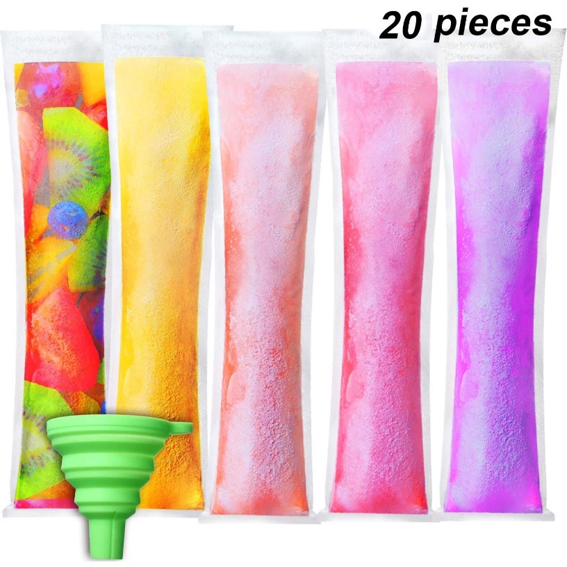 20pcs Kantong Cetakan Es Loli Sekali Pakai/Tas Kantong Tabung Minuman Yogurt Freeze DIY Musim Panas