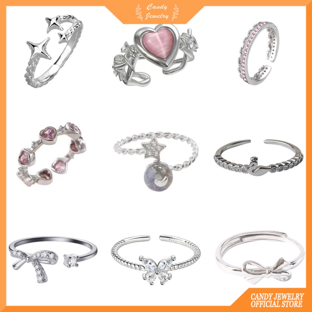 Cincin Berlian Imitasi Korea Pink Fashion Bintang Adjustable Rings Untuk Wanita CANDY JEWELRY