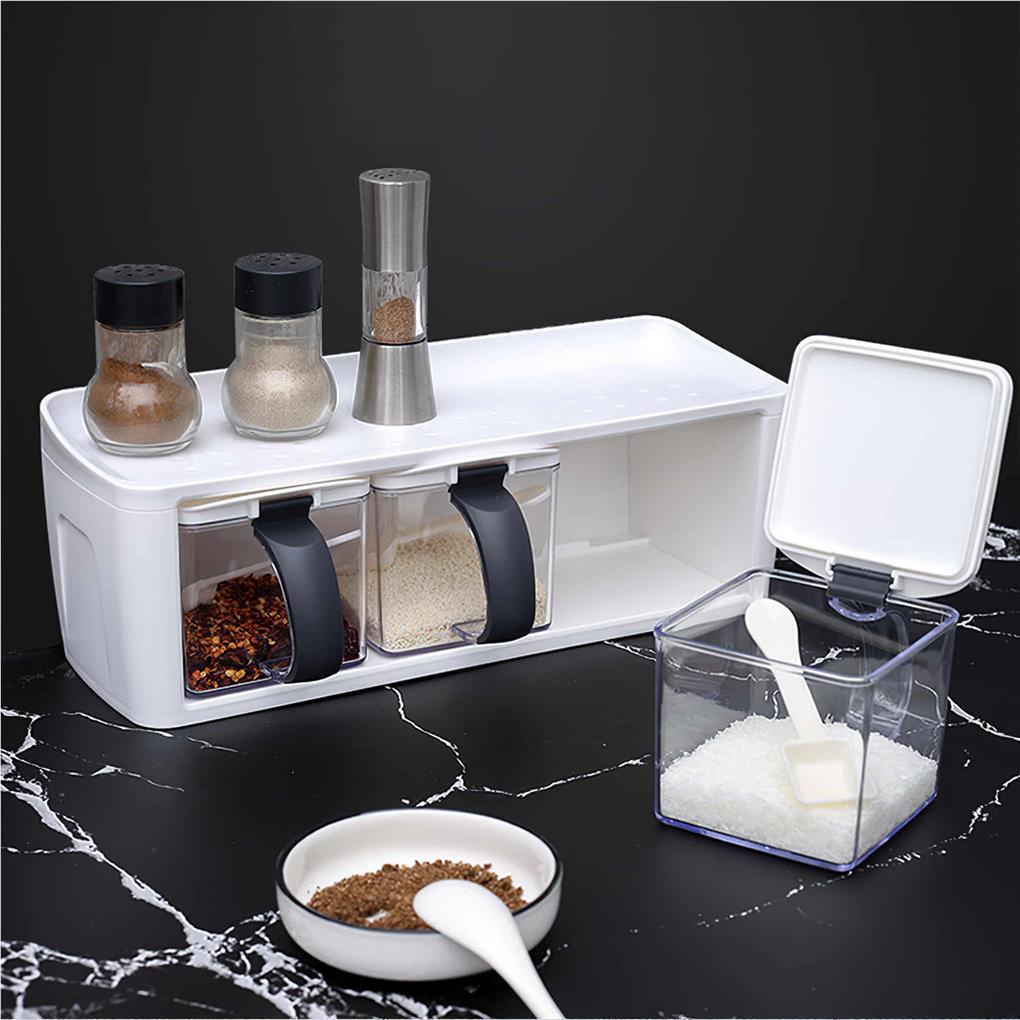 3kompartemen Kotak Penyimpanan Bumbu Serbaguna Mudah Dibersihkan Spice Jar Wadah Bumbu Dengan Tutup Untuk Rumah Dapur Restoran