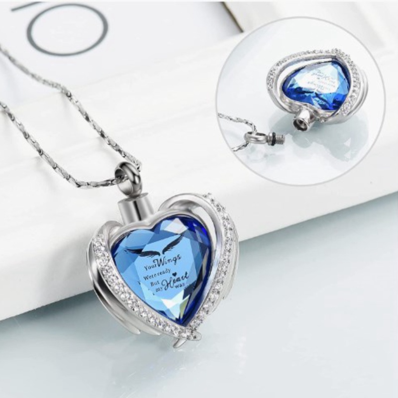 Cremation Jewelry Kalung Guci Hati Kristal Dengan Guci Kenang Kenangan Mini Memorial Ash Jewelry