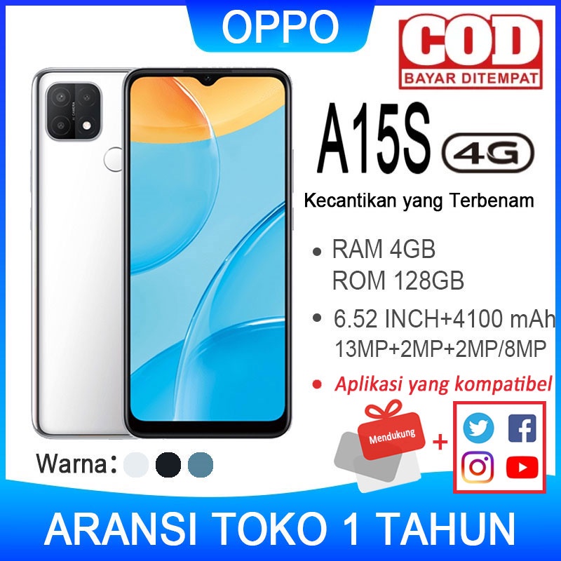 OPPO A15s HP RAM 6/128GB GARANSI TOKO 1 TAHUN ORIGINAL BARU HANDPHONE Dengan 6.52inches Ukuran layar Dengan Kapasitas baterai 4100mAh