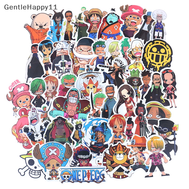 Gentlehappy 50Pcs Anime One Piece Luffy Stiker Mobil Laptop Skateboard Ransel Decals id