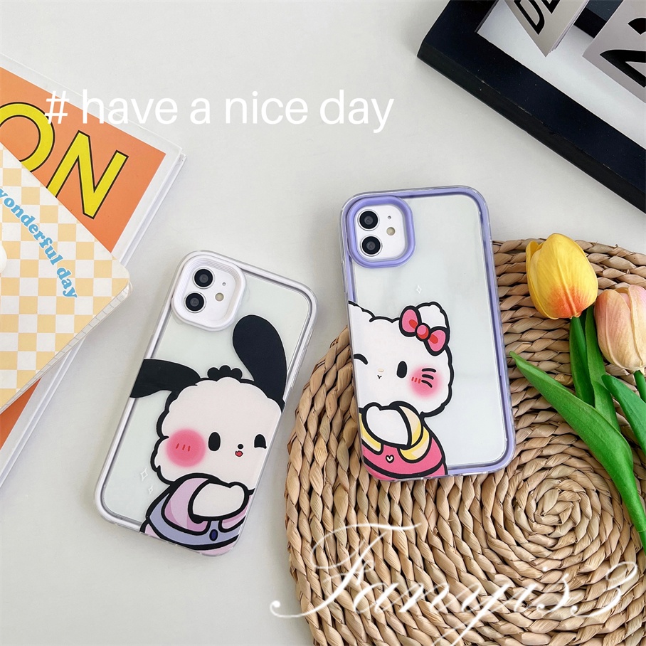 Compatible For iPhone 14 13 12 11 Pro Max XS Max XR X XS 8 7 6 6s Plus SE 2020 Kompatibel Untuk Kartun Kucing Anjing Pasangan 3in1 Phone Case Soft Cover Pelindung