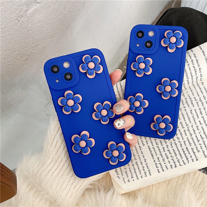 IPHONE Klein Casing Ponsel Desain Boneka Lima Bunga Biru 3D Kompatibel Dengan Iphone12 13 14 11 Pro Max X Xs Max Xr vvplk