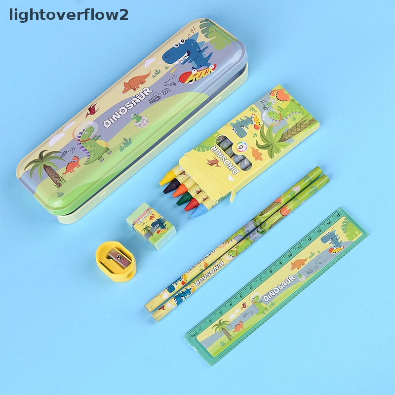 [lightoverflow2] 1set Kawaii Stationery Set Anime Pensil Case Crayon Penggaris Eraser Sharpener Perlengkapan Siswa Set Anak Hadiah Pesta Ulang Tahun [ID]