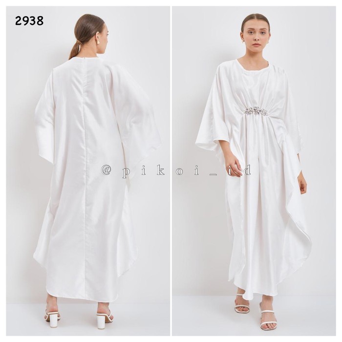 Gamis kaftan putih wanita / dress kaftan putih bordir mewah emas murah - WHITE CRIS-2938
