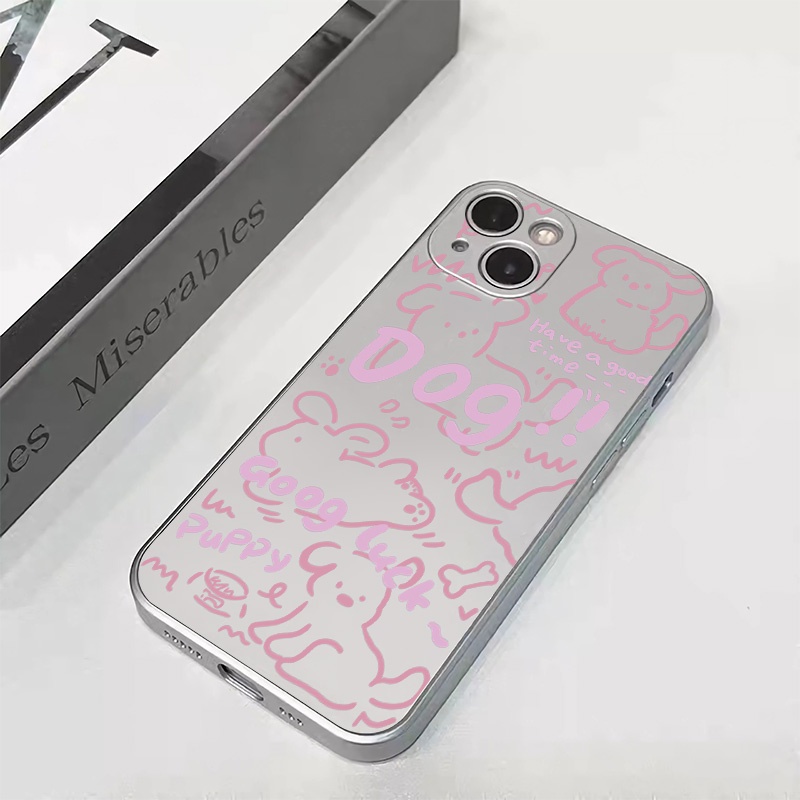 IPHONE Soft Case Kelinci Anjing Lucu Kompatibel Untuk Casing Ponsel Iphone11 14 13 12 Pro XS Max XR X8 +7 6S Plus Mini Electroplate TPU Silikon Shockproof Cover