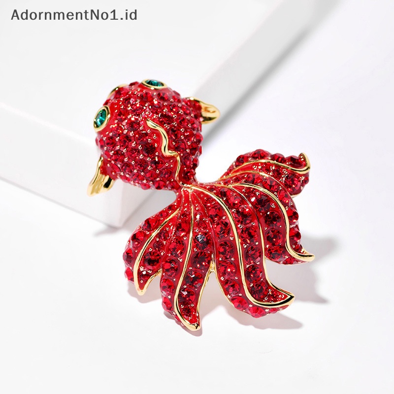 [AdornmentNo1] Fashion Wanita Merah Berlian Imitasi Ikan Mas Bros Hewan Kerah Pin Mantel Gaun Pesta Ornamen Perhiasan Hadiah [ID]