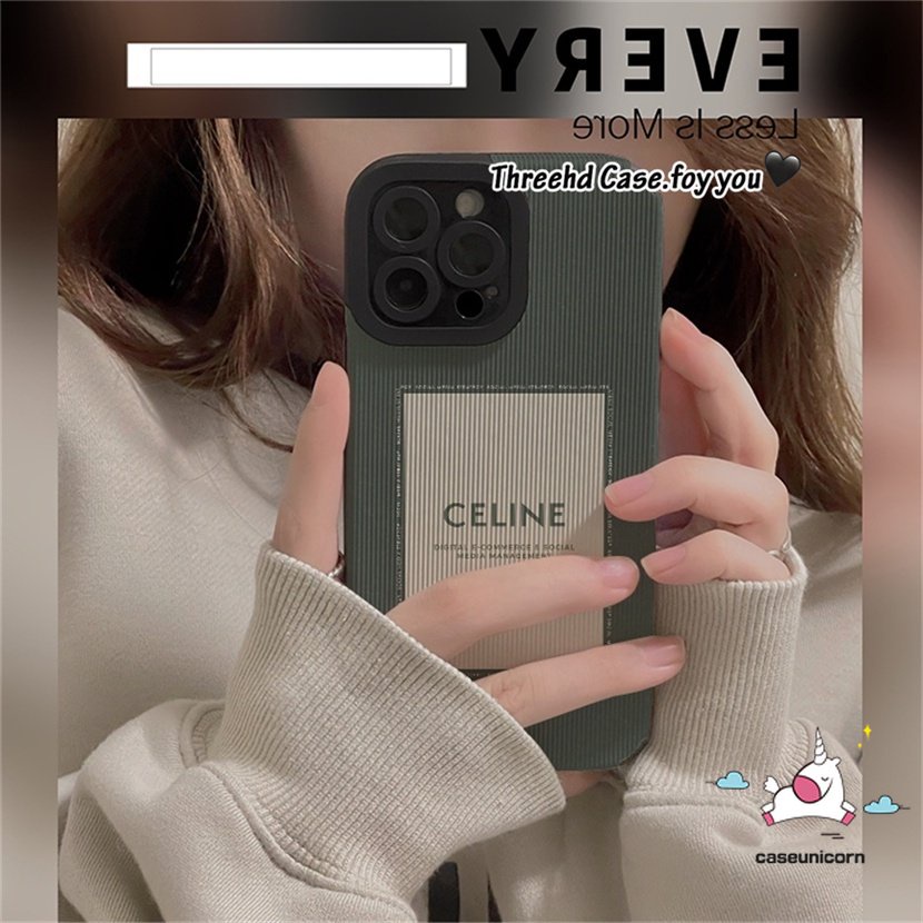 IPHONE  Casing Belakang Tekstur Kulit Sinple Mewah Kompatibel Untuk Iphone11 14 12 13 Pro Max7 8 Plus XR X XS MAX 7Plus 8Plus Merek Trendi C-E-L-I-N-E Lembut Shockproof Phone Shell Cover