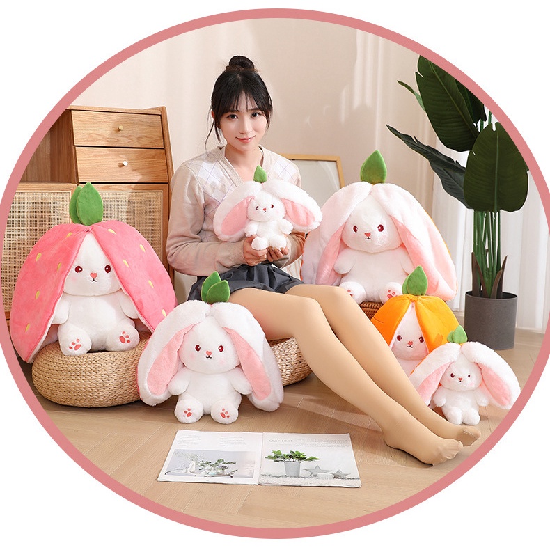 Kreatif Transformasi Boneka Plush Strawberry Kelinci Mainan Mewah Wortel Flip Boneka Kelinci Putih Hadiah Anak