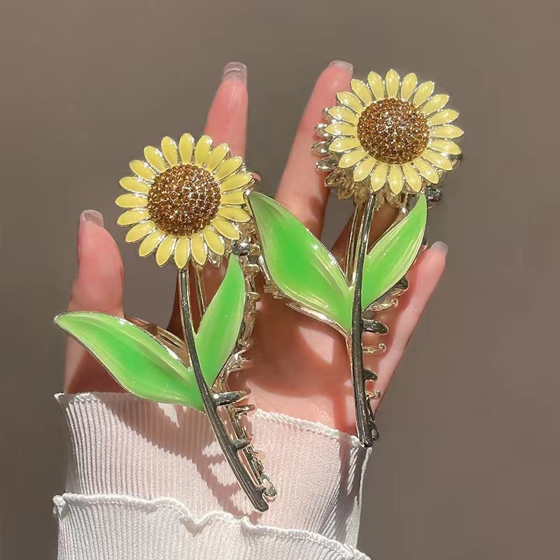 Korean Personalized Alloy Sunflower Hair Claw/Klip Hiu Logam Mawar Elegan/Hiasan Kepala Aksesoris Rambut Wanita