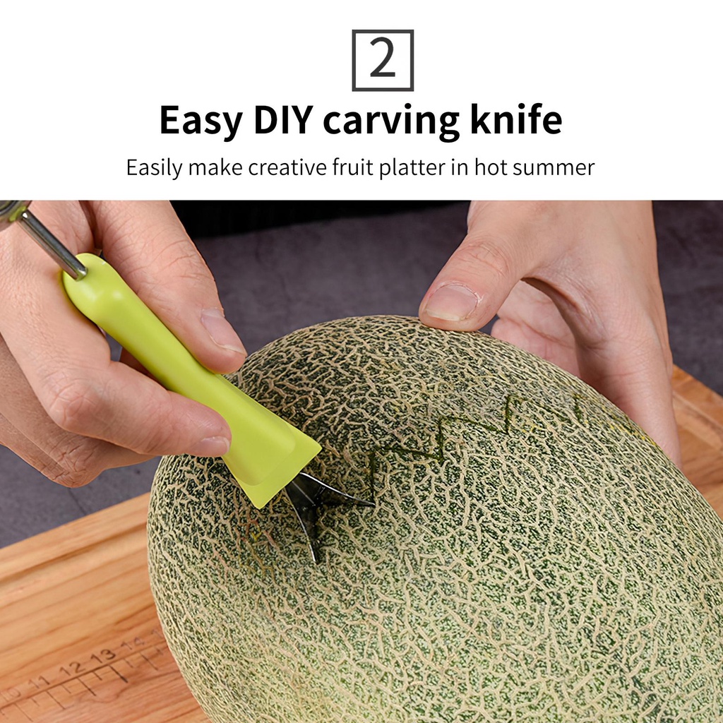 3in1 Pisau Melon Stainless Steel Scoop Carving Peeler Untuk Semangka Pitaya Cantaloupe