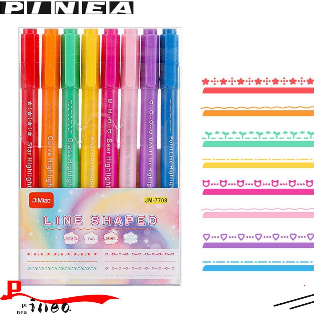 Nanas 8Pcs Curve Stabilo Pen Art Stationery Graffiti Berbentuk Bunga Garis Kurva Berkepala Ganda Warna Terintegrasi