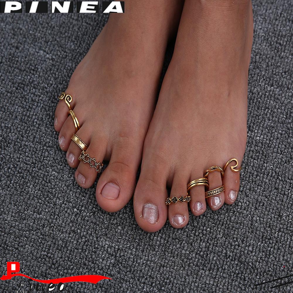 Nanas 9PCS/Set Cincin Jari Kaki Kualitas Tinggi Ukir Perhiasan Kaki Unik