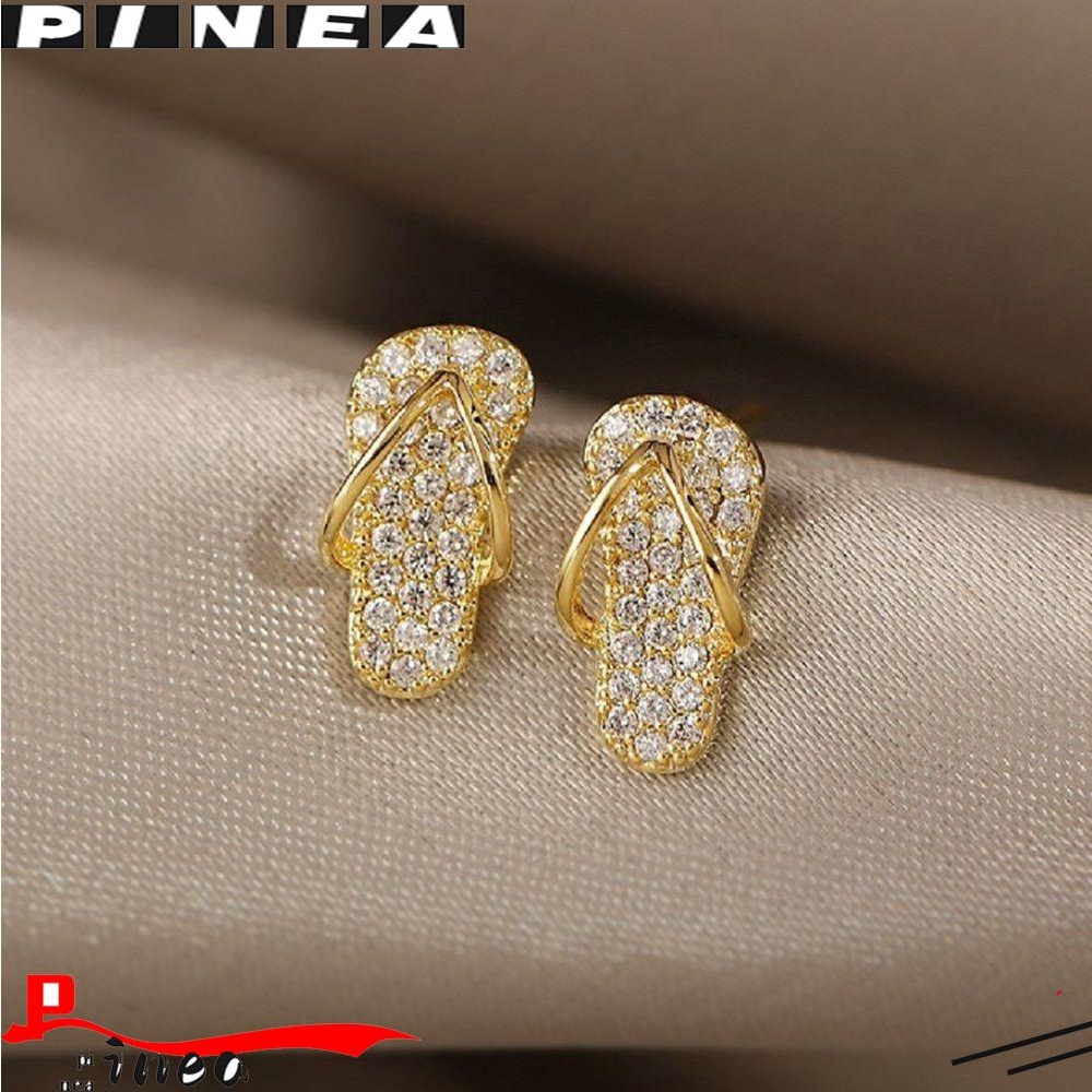 Nanas 1pasang Sepatu Gold Stud Earrings Aksesoris Mewah Earring Fashion Perhiasan Mini