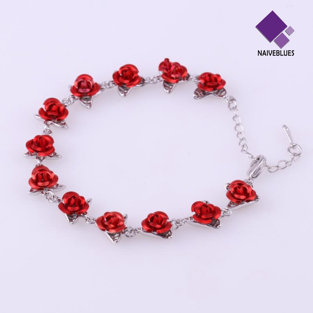 &lt; Naiveblues &gt; Gelang Tangan Wanita Rantai Mawar Merah Hias Halus Valentine Tangan Untuk Hadiah