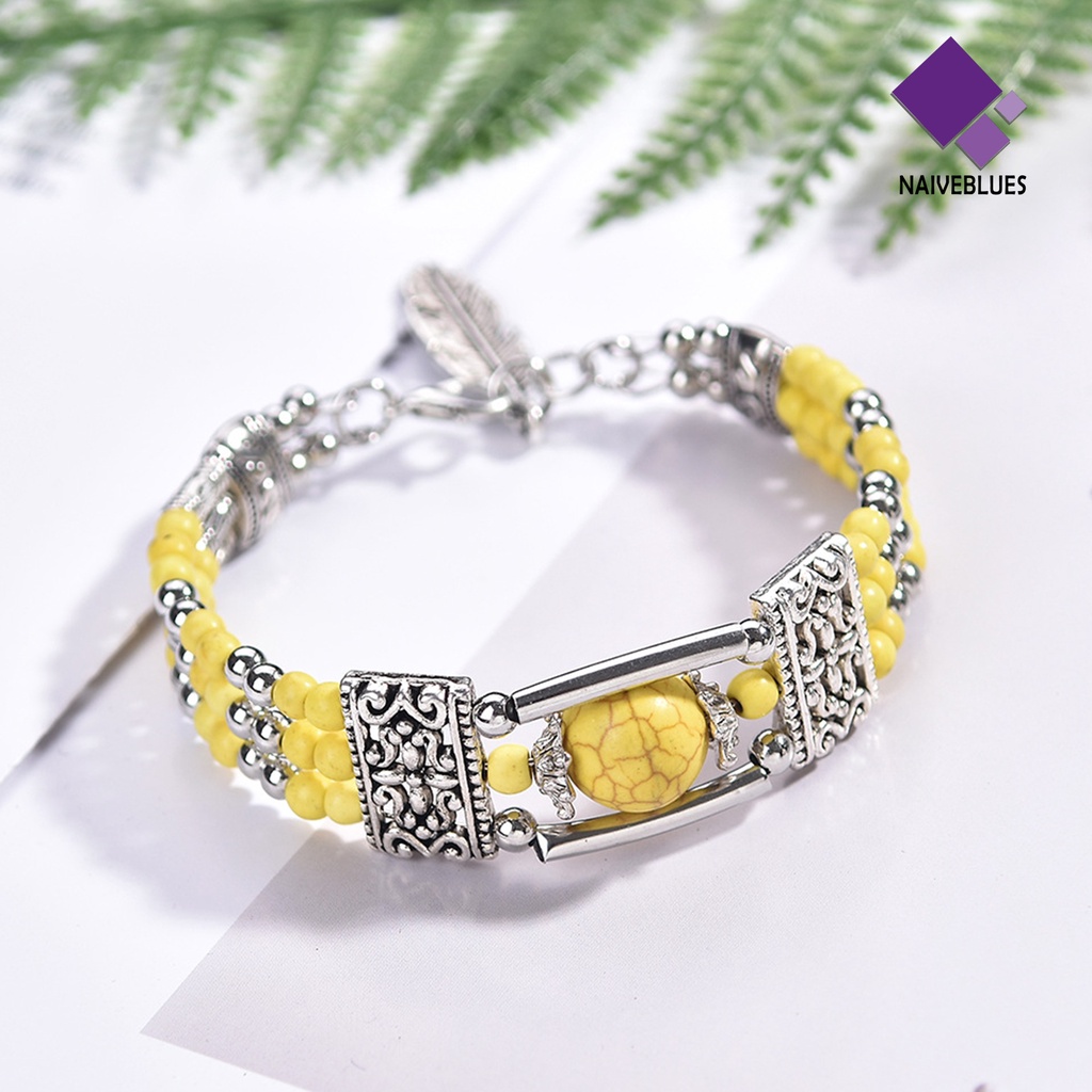 &lt; Naiveblues &gt; Gelang Tangan Wanita Bohemia Gaya Etnik Tiga Lapis Turquoise Imitasi Untuk Hadiah