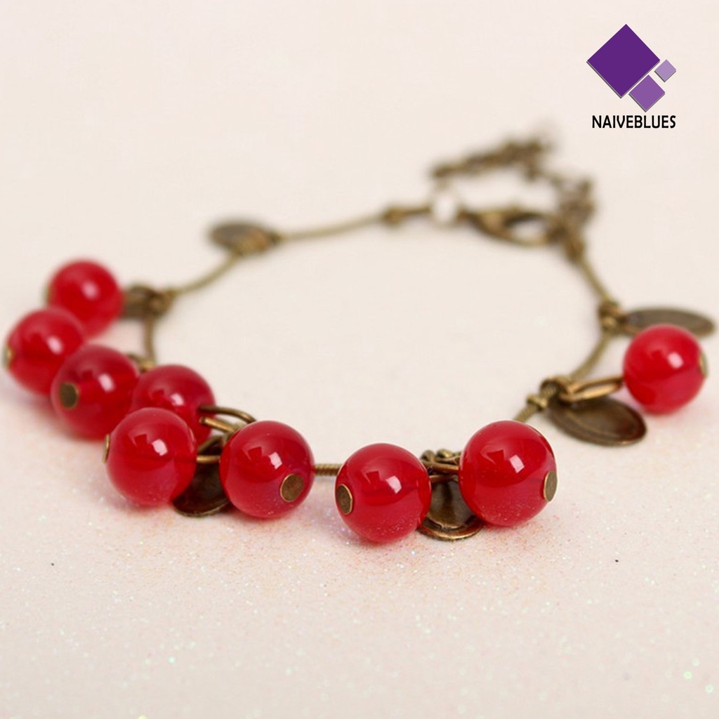 &lt; Naiveblues &gt; Vintage Paduan Gelang Artistik Manis Cherry Dekorasi Wanita Gelang Kehidupan Sehari-Hari