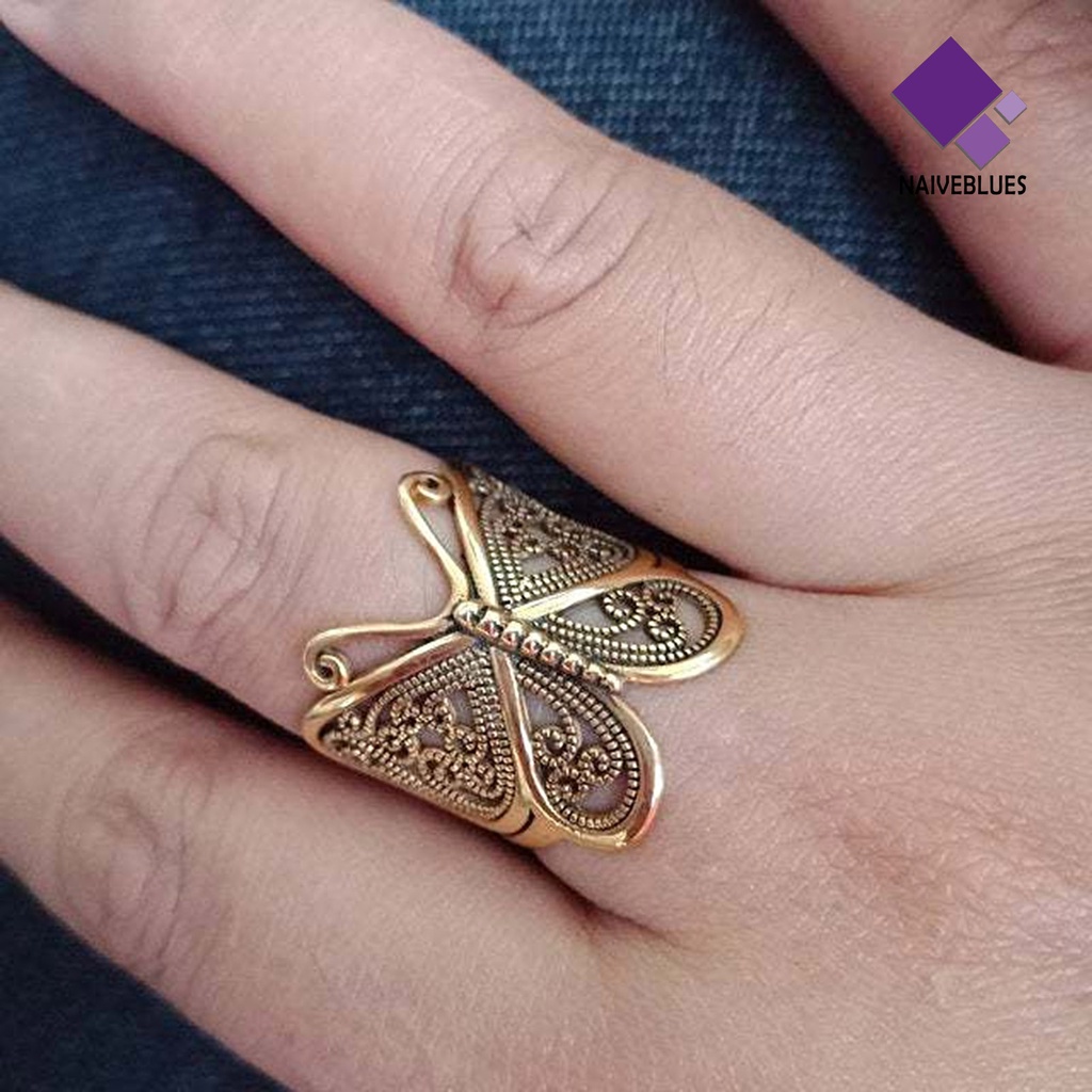 &lt; Naiveblues &gt; Cincin Wanita Butterfly Adjustable Perhiasan Ukiran Fashion Penampilan Jari Untuk Pacaran
