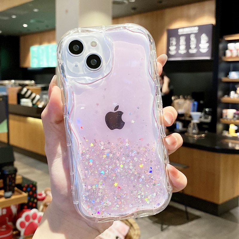 【Cream Edge】 Sparkly Glittering resin silver foil Silicone Soft Case for IPhone 7 8 Plus X XS XR XS Max 11 13 12 14 PRO Max 14 Plus SE 2020 2022 Clear Phone Case for Girl Women Gift