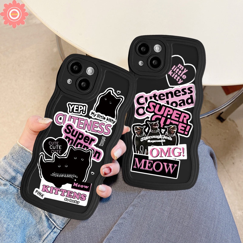 Casing Ponsel Kartun Kucing Anjing Keren Kompatibel Untuk iPhone 7Plus 8Plus 11 14 12 13 Pro Max XR X7 8 6 14 6s Plus XS Max SE 2020 Ins Trendy Stiker Label Lembut Tpu Bergelombang Penutup Tepi