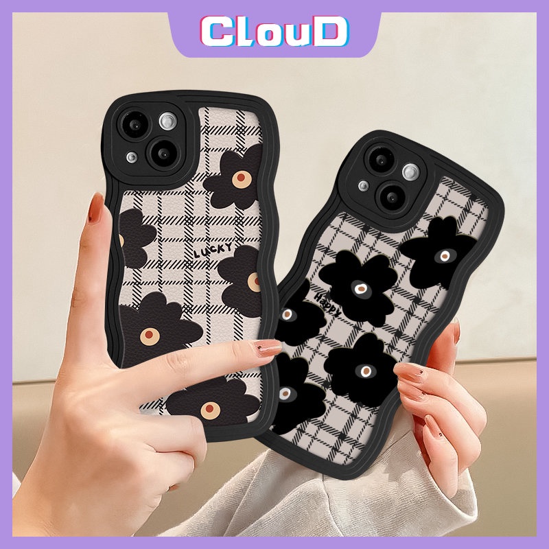 Casing Bunga Hitam Retro Untuk Infinix Hot9 10 8 10s 11s 20 20s 12i 10Lite 12 Pro Smart 4 6 5 Plus Panas 12 11 9 10 Play Note 12 G96 10 Pro Wavy Edge Plaid Soft Tpu Floral Sarung