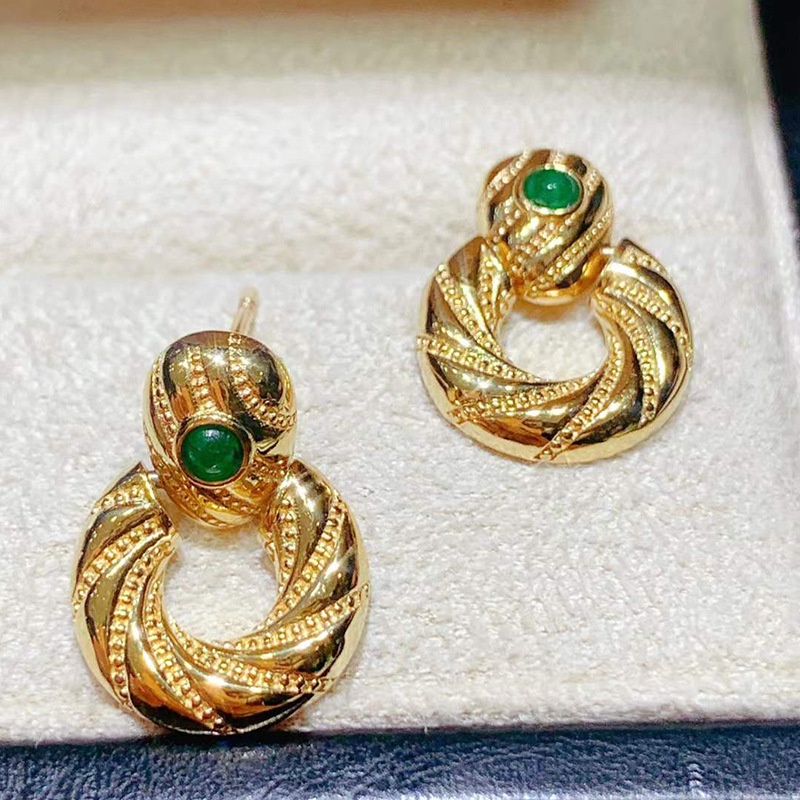 Goldkingdom Aksesoris Perhiasan Fashion Ready Stock Sederhana Dan Murah Hati Retro Ular Emerald Ins Anting Mewah