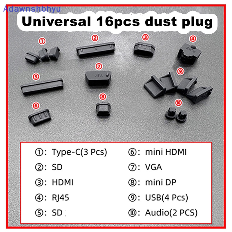 Adhyu 16pcs /set Notebook Warna-Warni Steker Anti Debu Untuk Laptop Silikon Penutup Stopper Laptop Tahan Debu Antarmuka USB Penutup Tahan Air ID