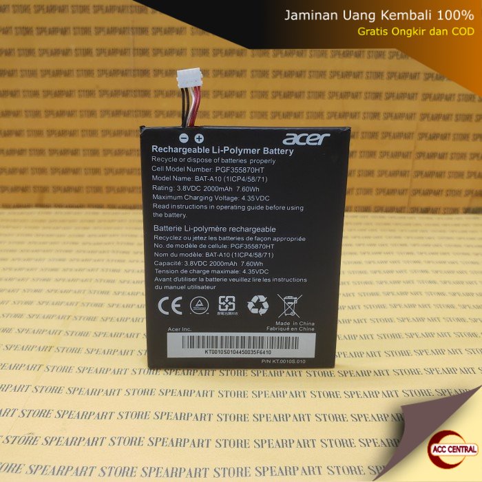 Original Baterai Acer BAT-A10 | Battery Batre ACER LIQUID Z5 Z500 Z510 E3 E380 V380