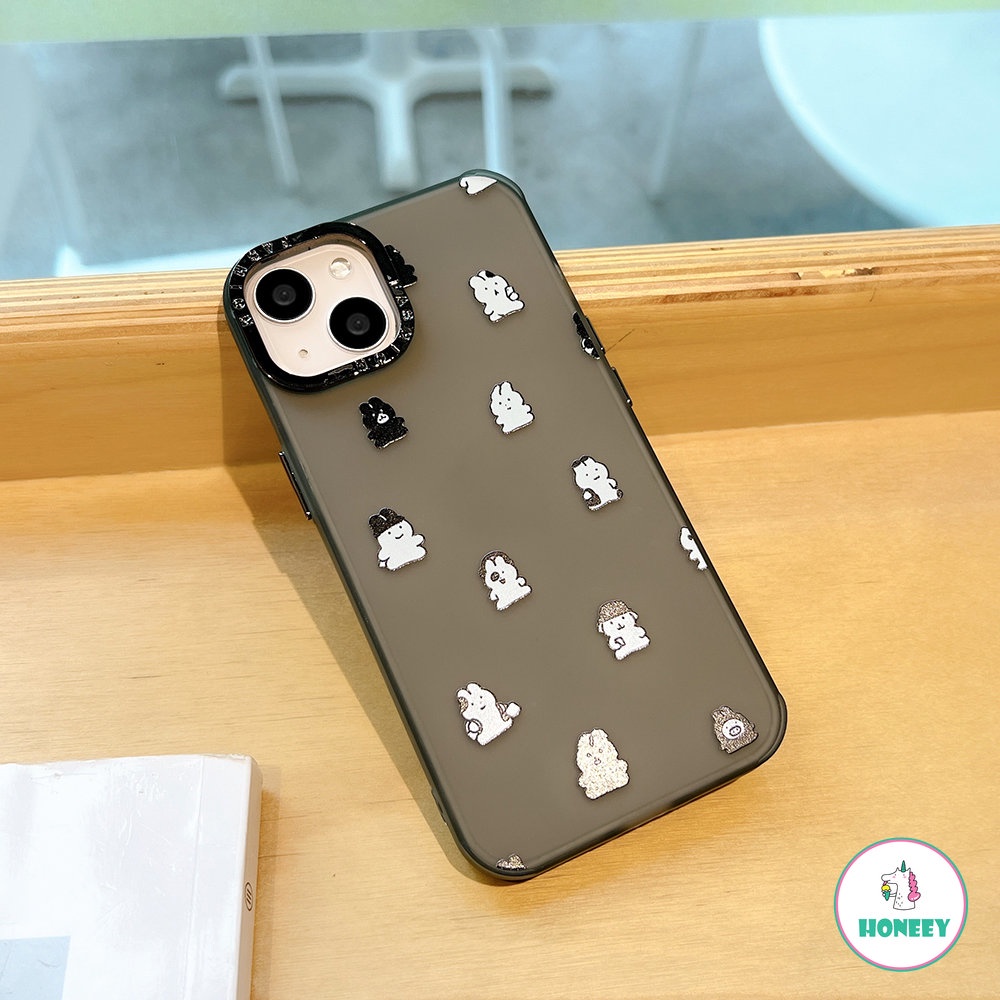 Case Pelindung Lensa Fashion Berlapis Kompatibel Untuk iPhone XR XS iPhone 11 Pro Max13 12 14 Pro Max 7 8plus Kelinci Hitam Dan Putih Sederhana Shockproof Back Cover