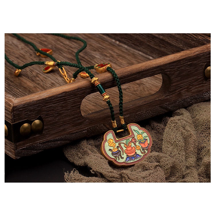 Goldkingdom Fashion Perhiasan Aksesoris Ready Stock Kuno Buatan Tangan Panggang Biru Menguntungkan Awan Kunci Lotus Ganda Ikan Lock Liontin Labu Capung Mata Transportasi Manik