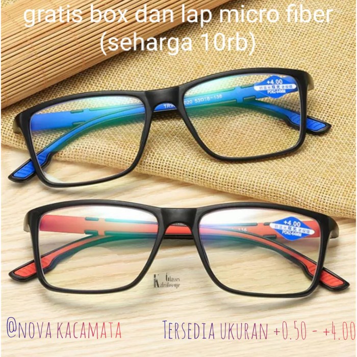 kacamata baca plus pria wanita anti radiasi blueray model sport - Merah, +200